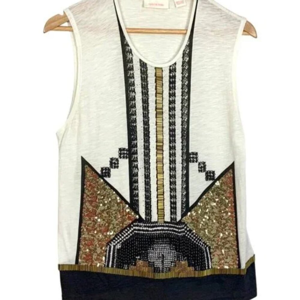 Sass & Bide The Dance Of Fibonacci XXS Embellished Tunic Top White Cotton Blend